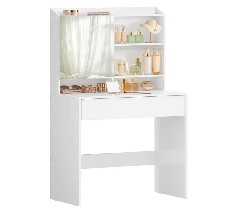 Coiffeuse Table De Maquillage Avec Miroir Avec Placard De Rangement Et Tiroir Étagère