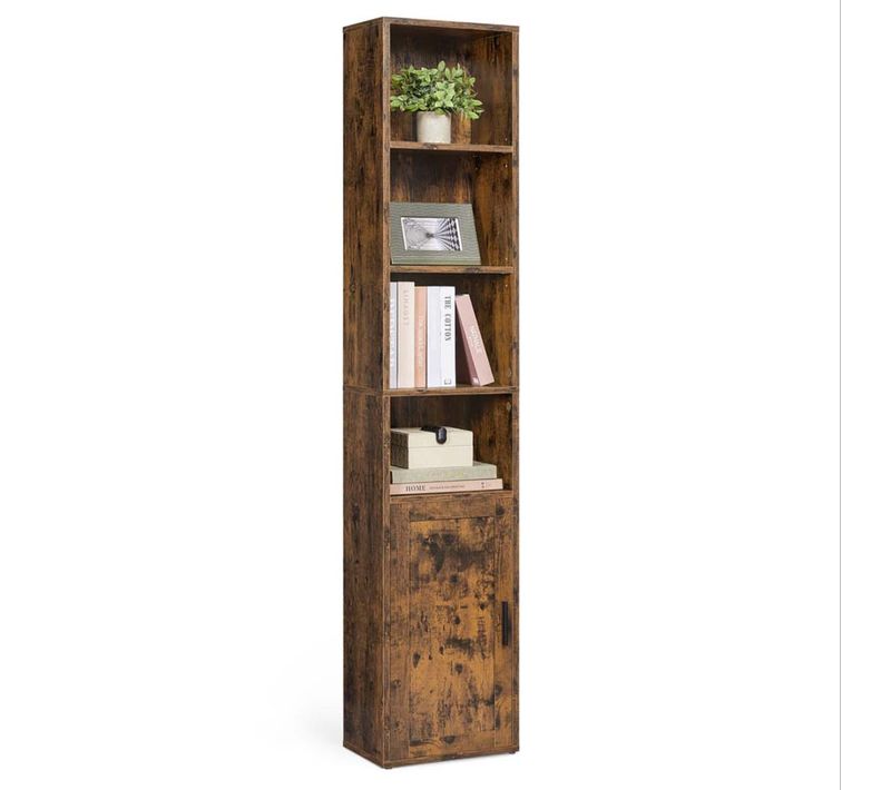 Bibliothèque Étagère Haute Sur 6 Niveaux Avec Porte Meuble De Rangement Ouvert 24 X 3