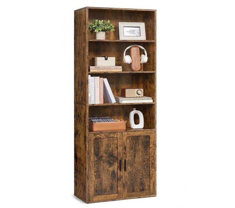 Bibliothèque Étagère Haute Sur 6 Niveaux Avec Porte Meuble De Rangement Ouvert 24 X 3