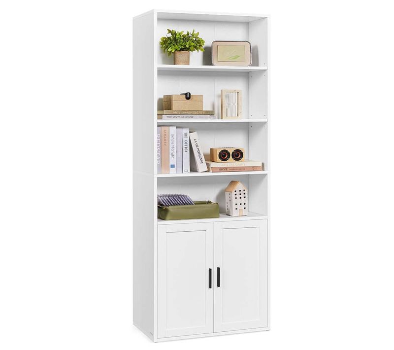 Bibliothèque Étagère Haute Sur 6 Niveaux Avec Porte Meuble De Rangement Ouvert 24 X 6