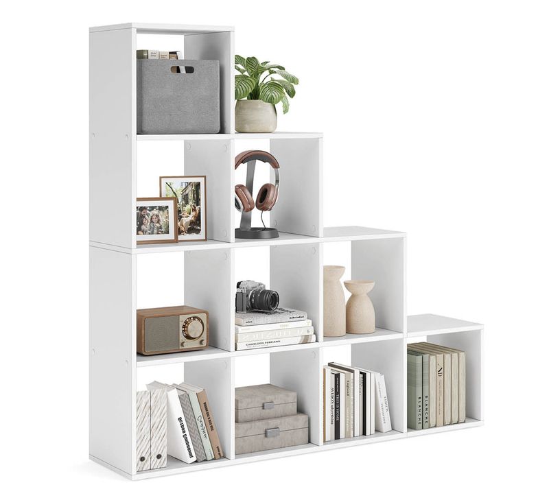 Étagère Escalier Meuble De Rangement 6 Compartiments Pour Bibliothèque 129,5 X 29 X 1