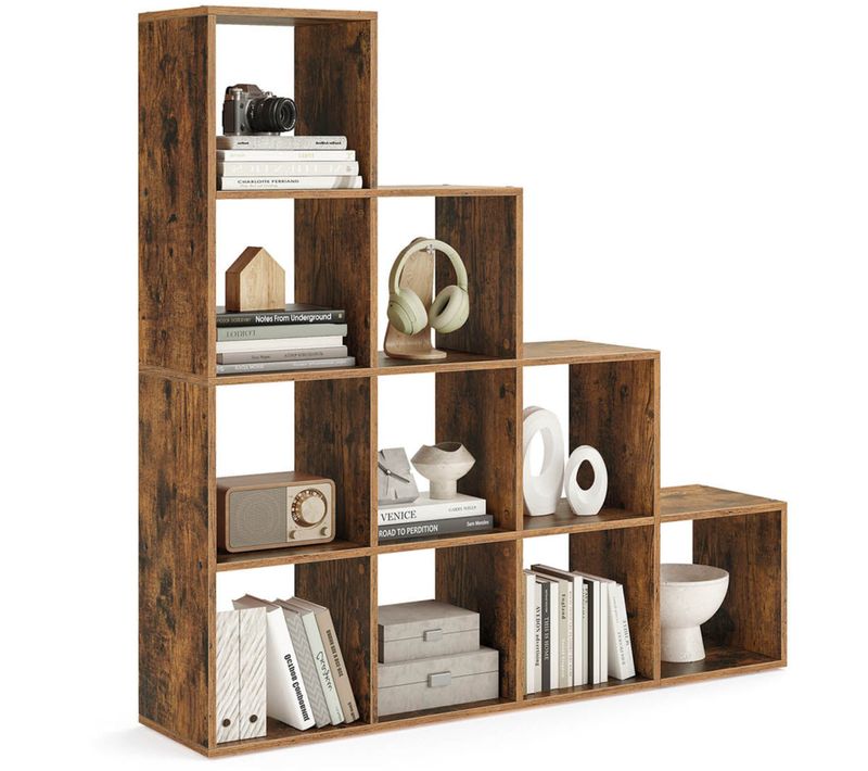 Étagère Escalier 129,5 X 29 X 129,5 Cm Meuble De Rangement 6 Compartiments Pour Bibli