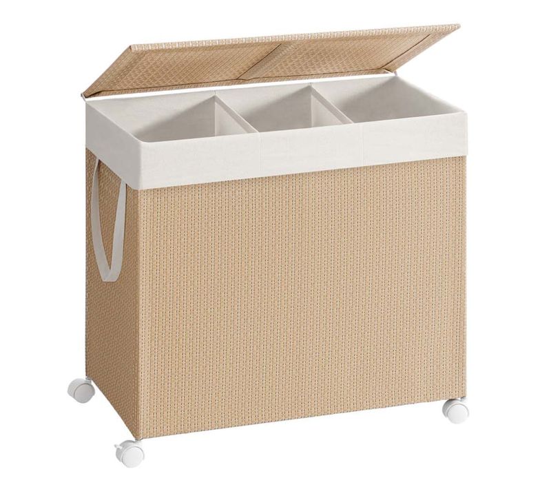 Panier à Linge 2 Compartiments Corbeille 140 Litres Trieur Sur Roulettes Couvercle