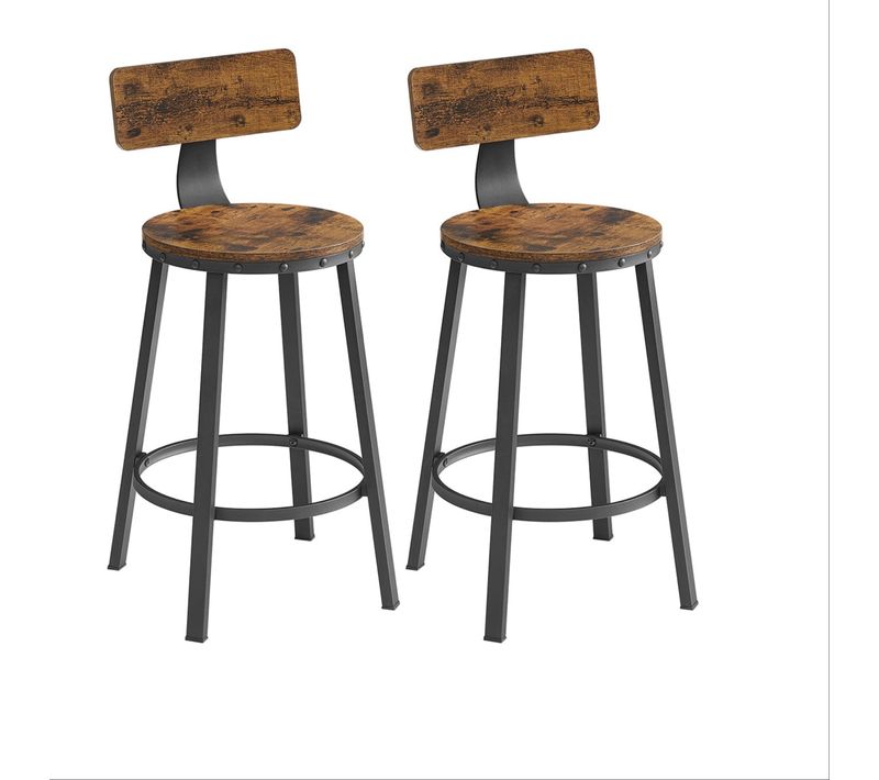 Lot De 2 Chaises De Bar Tabourets Hauts Avec Dossier Siège De Cuisine Cadre En Acier