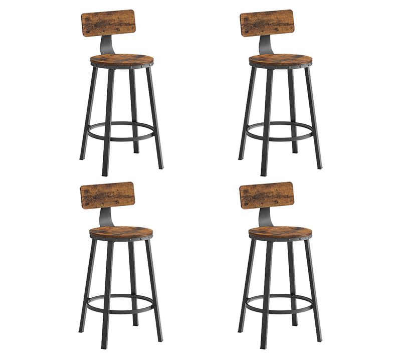 Lot De 4 Chaises De Bar Tabourets Hauts Avec Dossier Siège De Cuisine Cadre En Acier