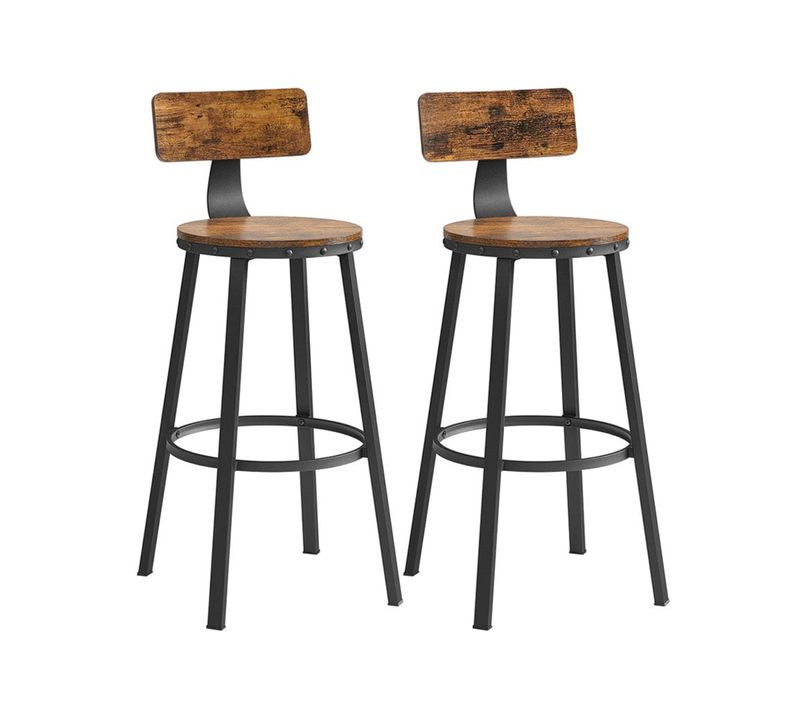 Lot De 2 Chaises De Bar Tabourets Hauts Avec Dossier Siège De Cuisine Cadre En Acier