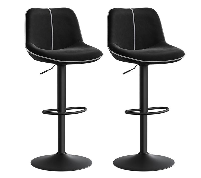 Lot De 2 Tabourets De Bar Pivotants Réglables En Hauteur Dossier Ergonomique Velours