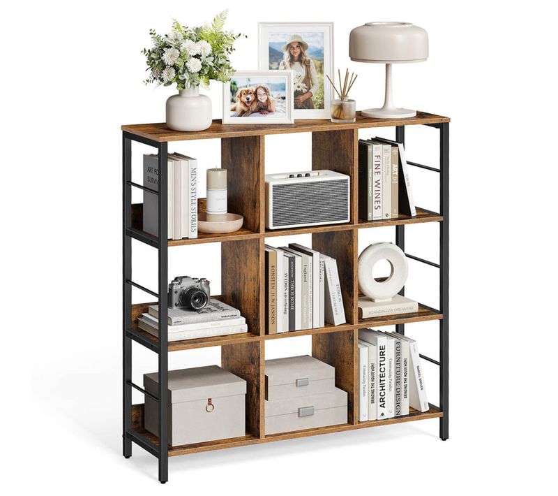 Meuble De Rangement 3 Niveaux Étagère Rangement Bibliothèque Style Industriel 9 Cubes