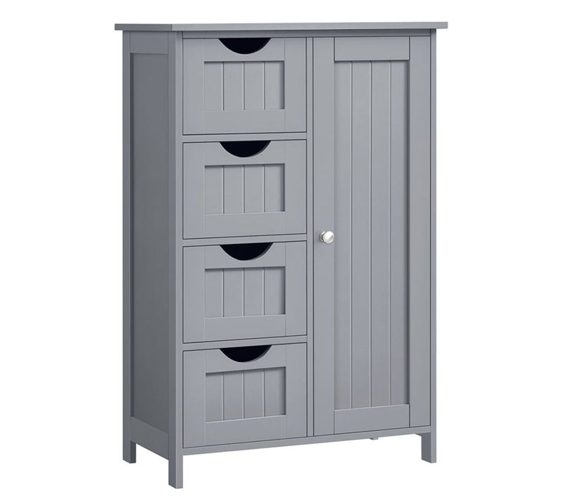 Meuble De Salle De Bain Sur Pied Meuble De Rangement Avec 4 Tiroirs Porte Simple