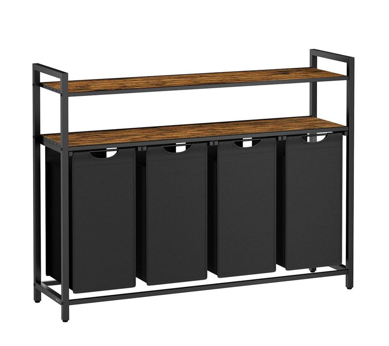 Panier à Linge Corbeille à Linge Sale Rangement 2 Compartiments 2 Sacs Amovibles En T