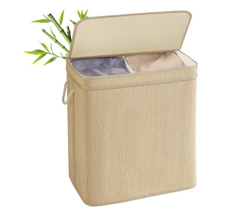 Panier à Linge En Bambou Corbeille à Linge Sale 90 Litres Sac Amovible Et Lavable En