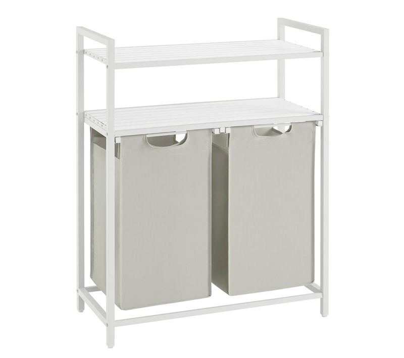 Panier à Linge Sale Corbeille 2 Compartiment Bac Avec 2 Étagères De Rangement Sacs