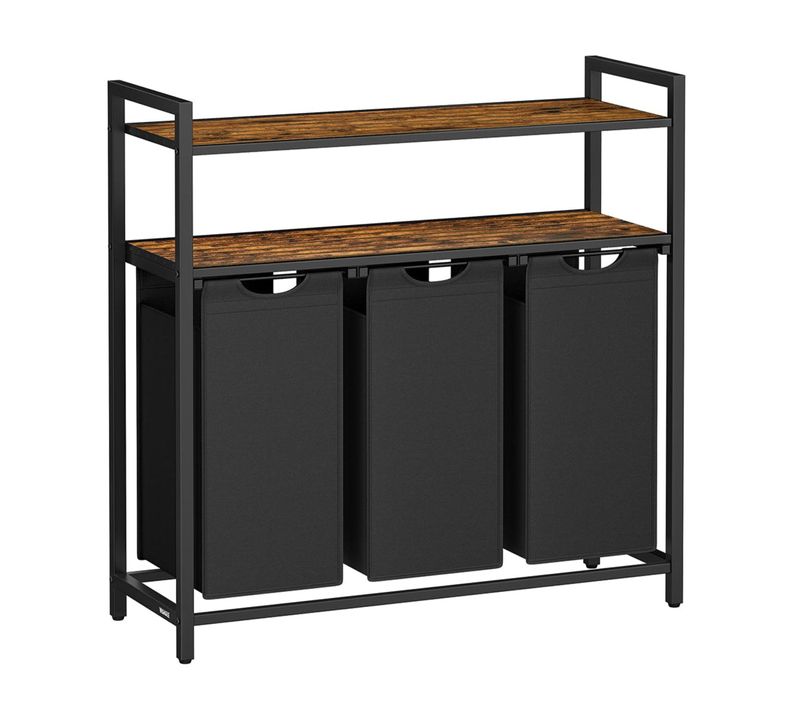 Panier à Linge Sale Corbeille 2 Compartiment Bac Avec 2 Étagères De Rangement Sacs En