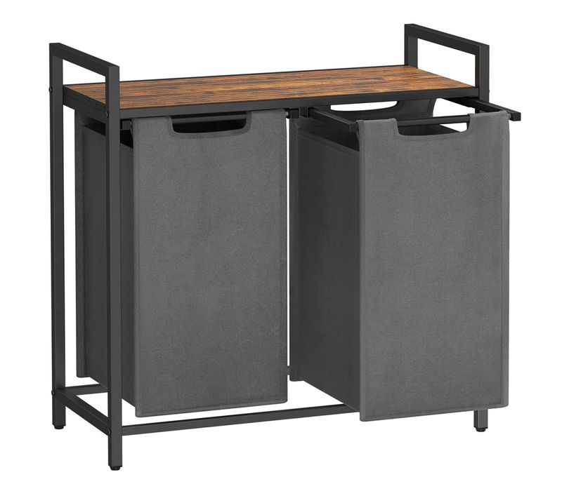 Panier à Linge Sale Corbeille 3 Compartiment Bac Avec 1 Étagère De Rangement Sacs En