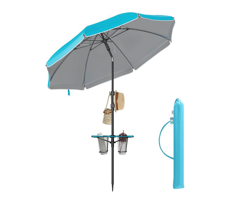 Parasol Upf 50+ Inclinaison De 30° Des 2 Côtés Hauteur Réglable Petite Tablette
