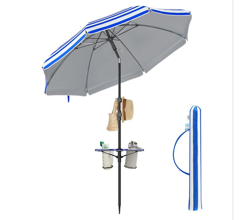 Parasol Upf 50+ Inclinaison De 30° Des 2 Côtés Hauteur Réglable Petite Tablette