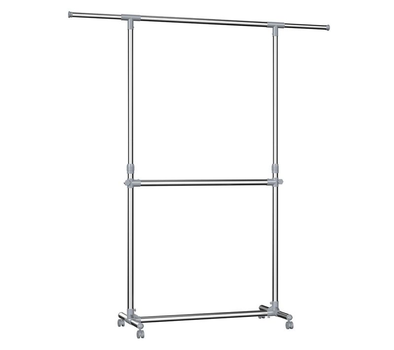 Portant Penderie à Vêtement Sur Roulettes Gris Hauteur: 113-198cm Tube En Fer Revêtu