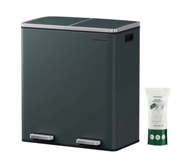 Poubelle 2 Pédales Poubelle Avec Double Compartiment 2 X 30 Litres Anti-traces