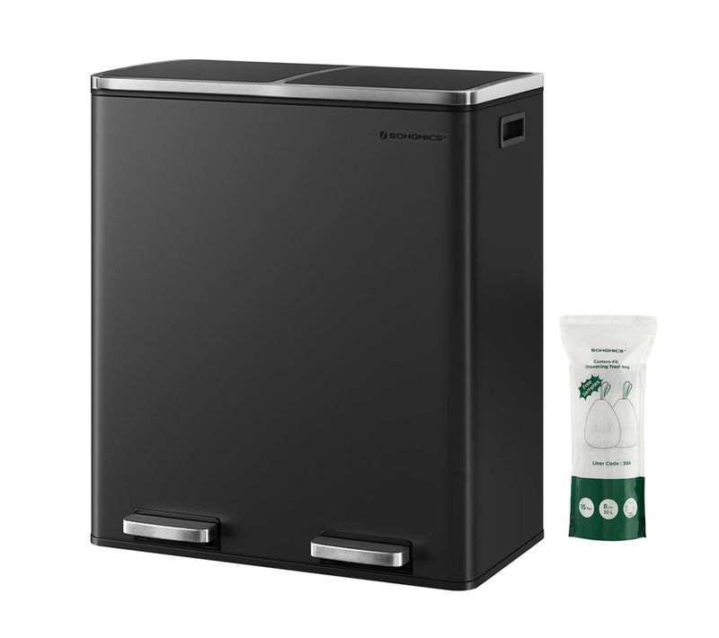 Poubelle 2 Pédales Poubelle Avec Double Compartiment 2 X 30 Litres Anti-traces De Doi