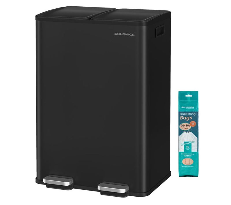 Poubelle De Cuisine 2 X 30 Litres 2 Compartiments Poubelle à Pédale Couvercle à Ferme