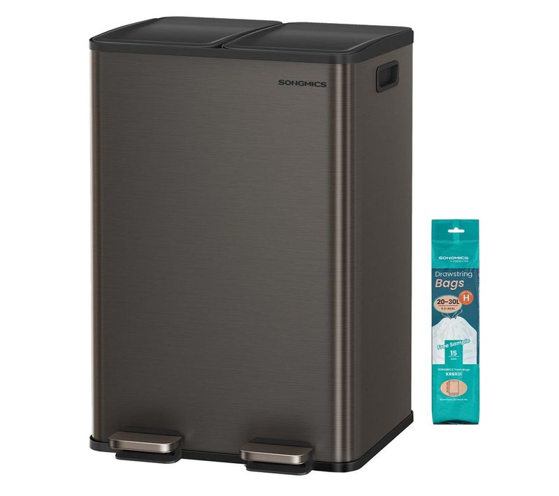 Poubelle De Cuisine 2 X 30 Litres 2 Compartiments Poubelle à Pédale Couvercle à Ferme