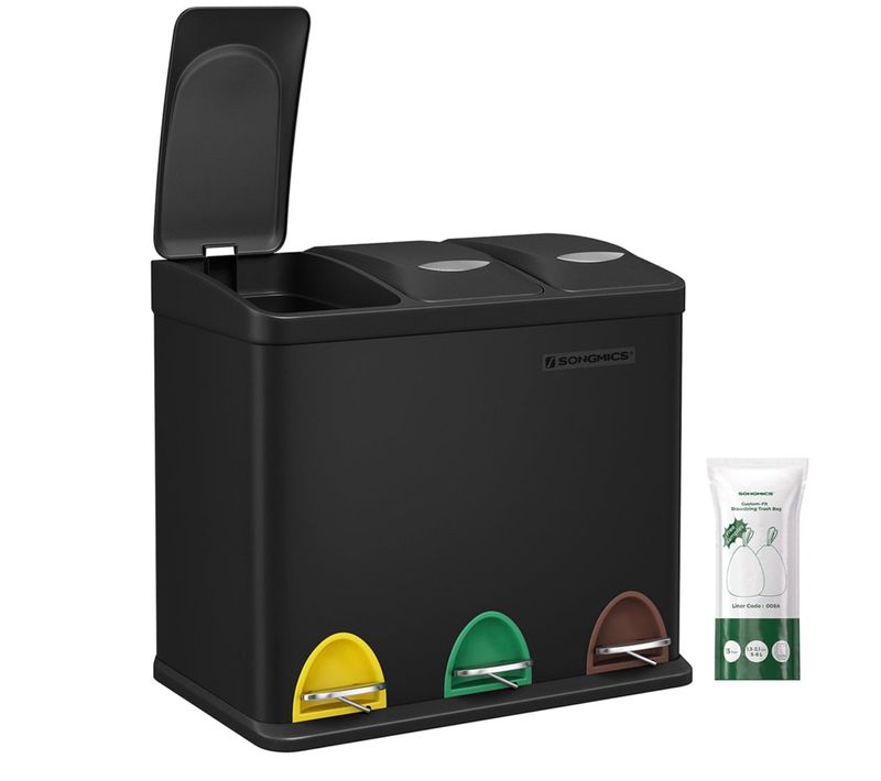 Poubelle De Cuisine Résistante Avec Pédales Et 3 Compartiments Tri Sélectif De Recycl