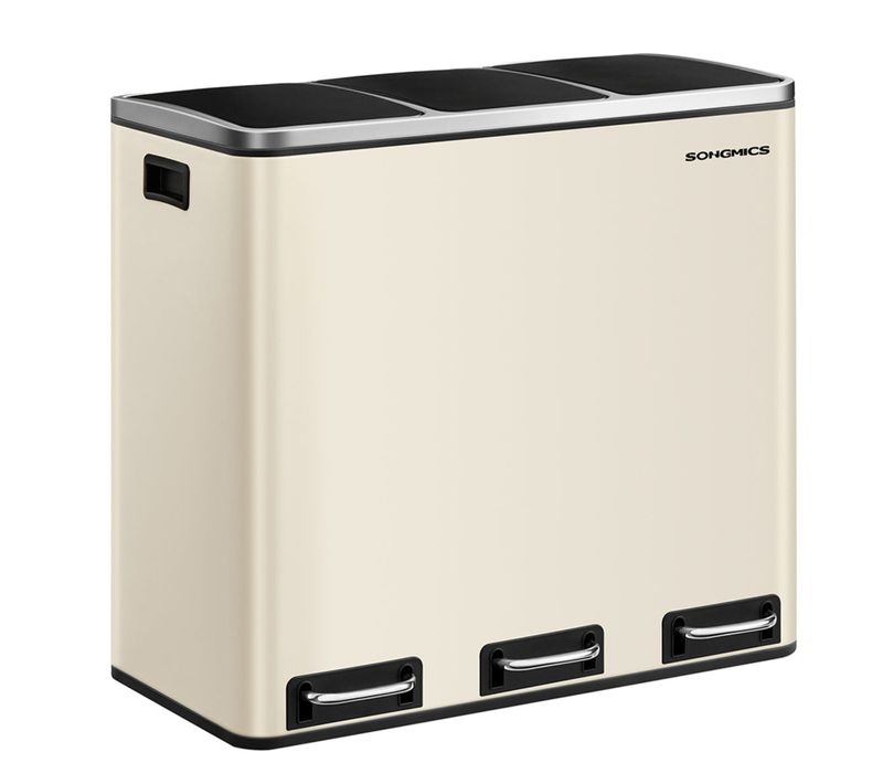 Poubelle De Recyclage Poubelle Triple Seau 3 X 18 Litres Compartiments Mécanisme Tamp