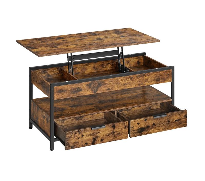 Table Basse Table De Salon 50 X 120 Avec Plateau Relevable Tiroirs De Rangement