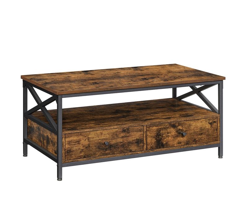 Table Basse Table De Salon Buffet Bas Avec 2 Tiroirs Et Un Compartiment Ouvert Cadre