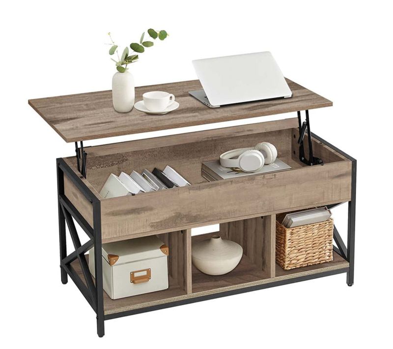 Table Basse De Salon Relevable Avec Rangement Caché Et Compartiments Ouverts Cadre