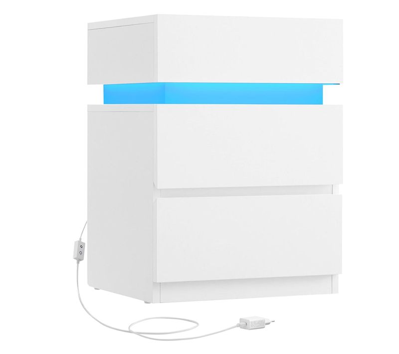 Table De Chevet Avec Bande LED Multicolore 335 X 40 X 55 Cm Réglable 3 Tiroirs Table