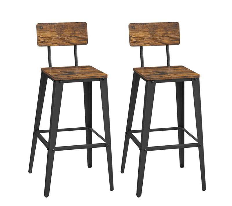Tabouret Bar Industriel Lot De 2 Chaise Bar Cuisine Avec Dossier Cadre En Acier Monta