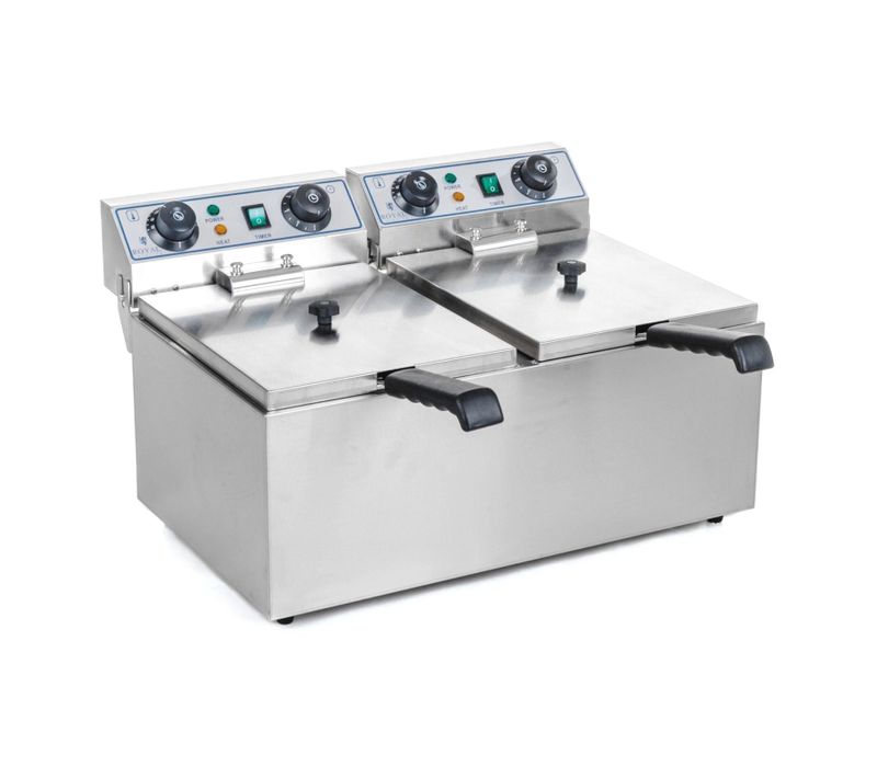 Friteuse Cuisine Professionnelle 2 Bacs 13 Litres Cuve Amovible Avec Minuterie Acier