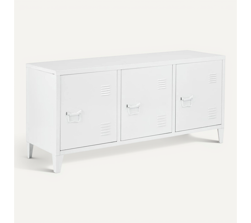 Meuble TV Support Télévision Salon étagère Avec 3 Portes 58 X 113 X 40 Cm Blanc 03_00