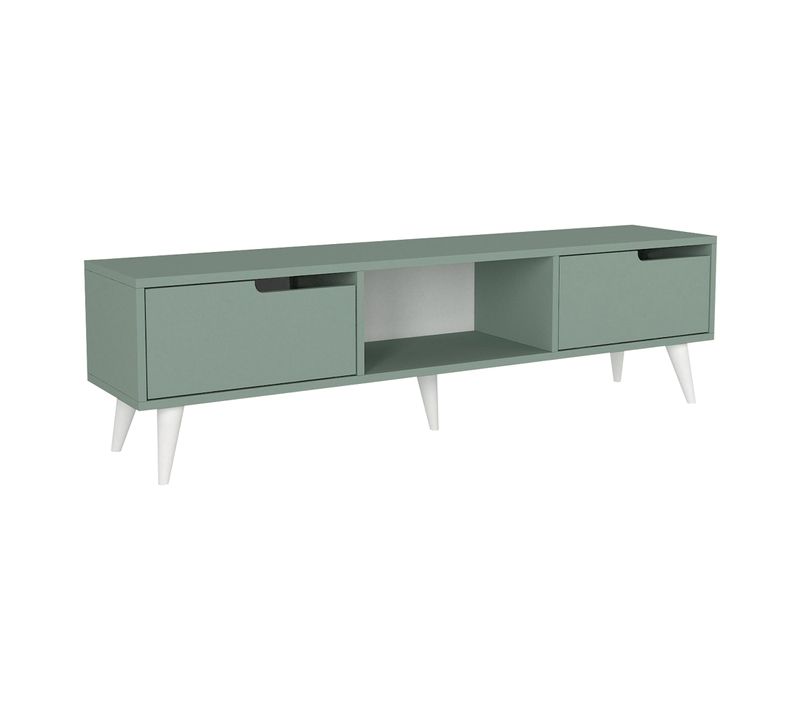 Meuble TV Support Télévision Salon étagère 160 X 35 X 40 Cm Vert / Blanc 03_0010073