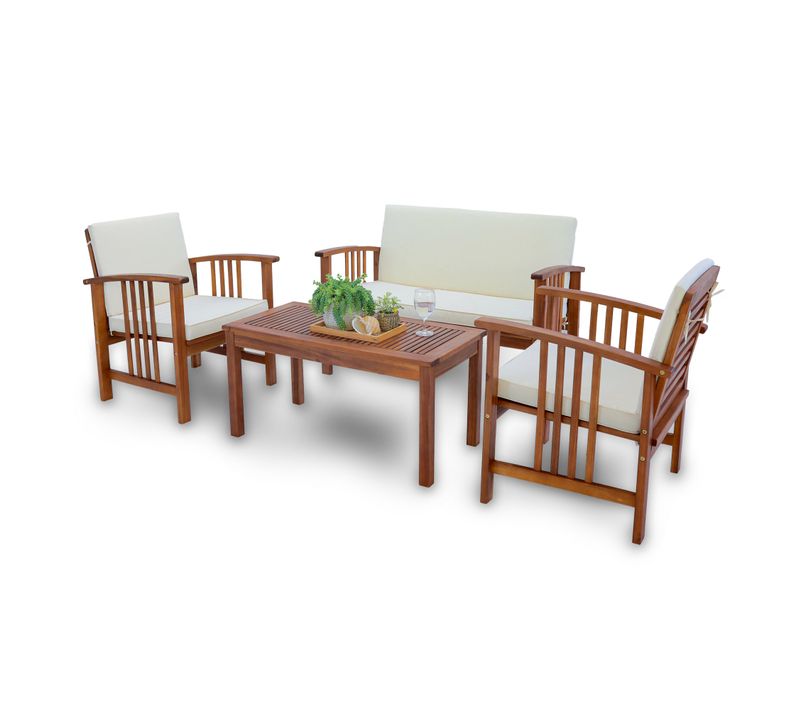 Salon De Jardin 4 Pièces Bois D'acacia Naturel Beige 03_0010526