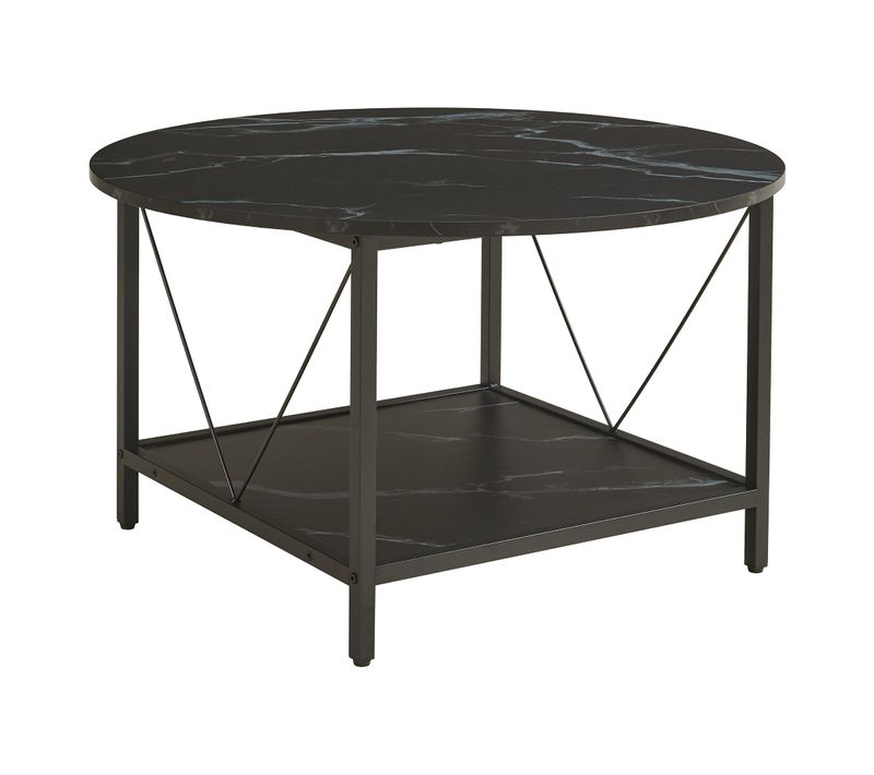 Table Basse Console D'appoint Diamètre 80x46 Cm Effet Marbre Noir 03_0010790