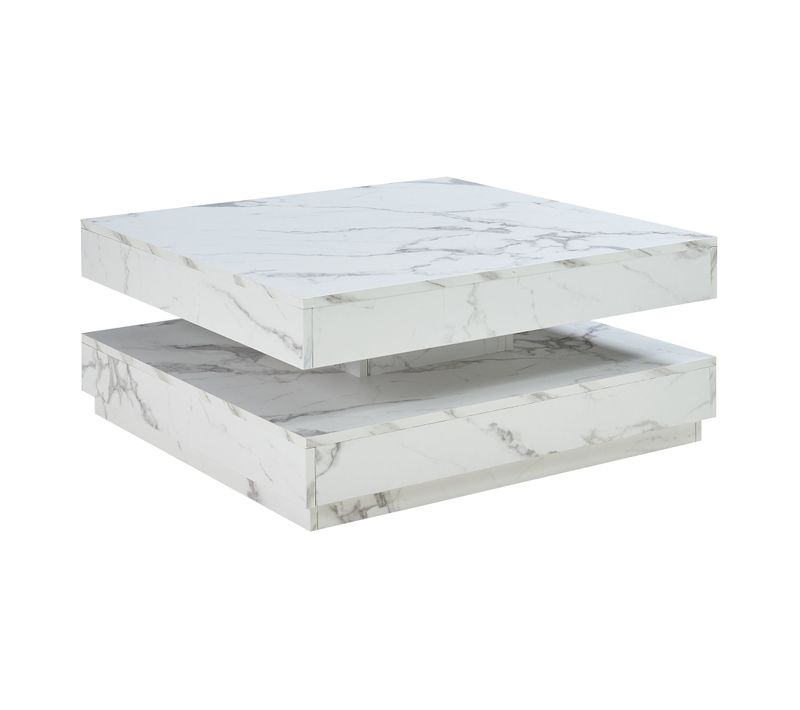 Table Basse Console D'appoint 76 X 76 X 38 Cm Effet Marbre Blanc 03_0010792