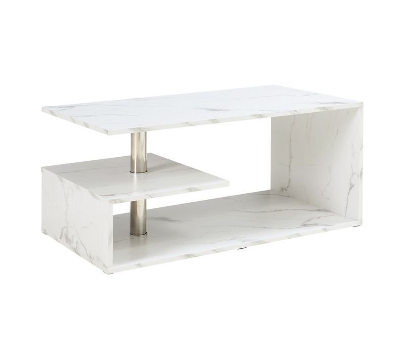 Table Basse Console D'appoint 90 X 50 X 41 Cm Effet Marbre Blanc 03_0010795