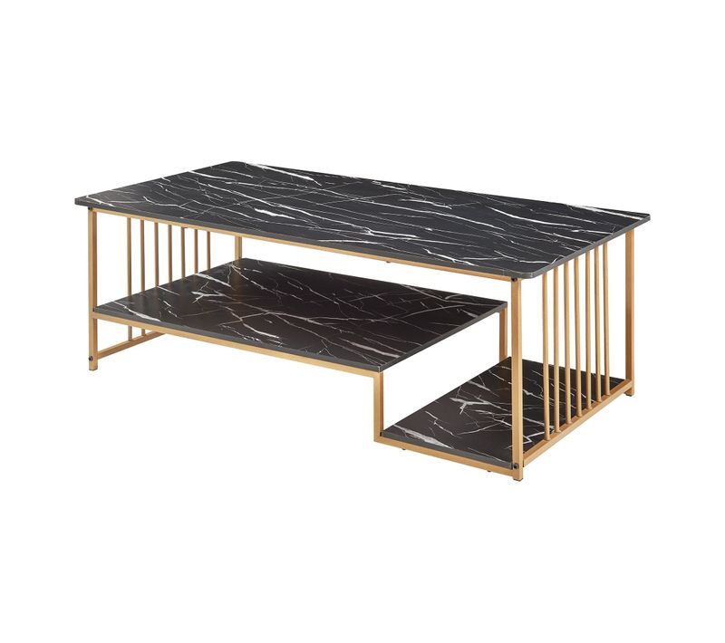 Table Basse Console D'appoint Acier Effet Marbre Noir Or 03_0010803