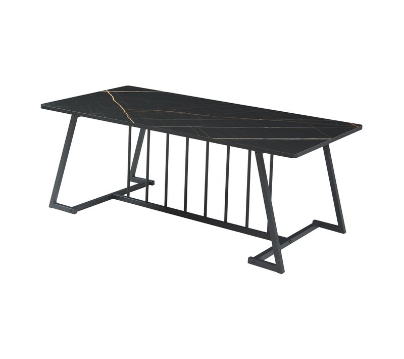 Table Basse Console D'appoint Acier Aspect Marbre Noir 03_0010822