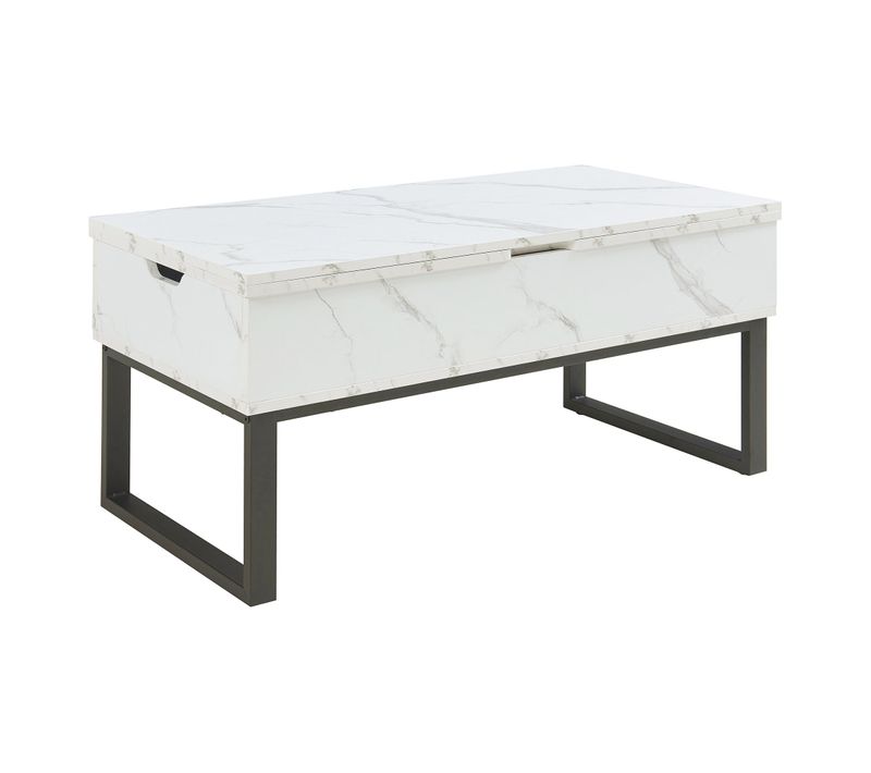 Table Basse Console D'appoint Avec Surface Relevable Et Rabattable Effet Marbre Blanc