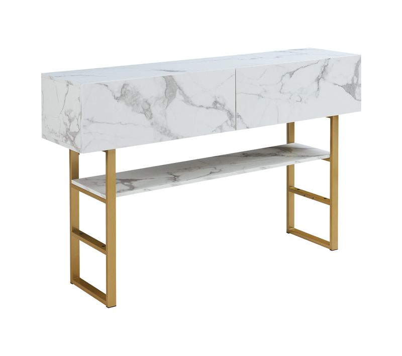 Table Console 75 X 120 X 30 Cm Or Effet Marbre Blanc 03_0010889
