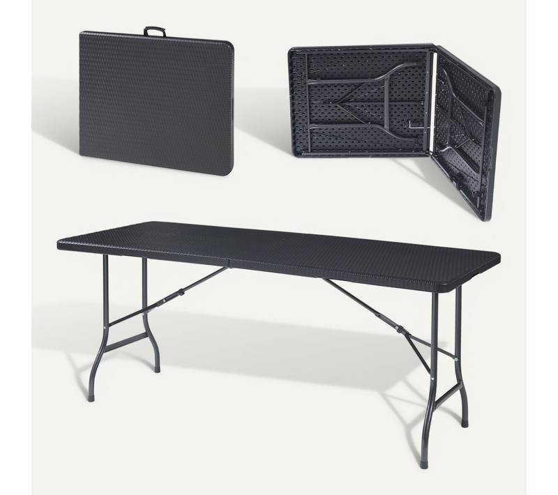 Table De Camping Pliante 180 X 75 X 72 Cm Effet Rotin Noir 03_0011001