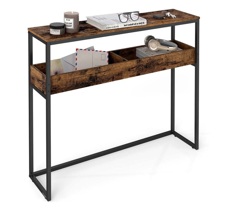 Table D'entrée Meuble Console Bout De Canapé Étroit Sur 2 Niveaux Avec Compartiments