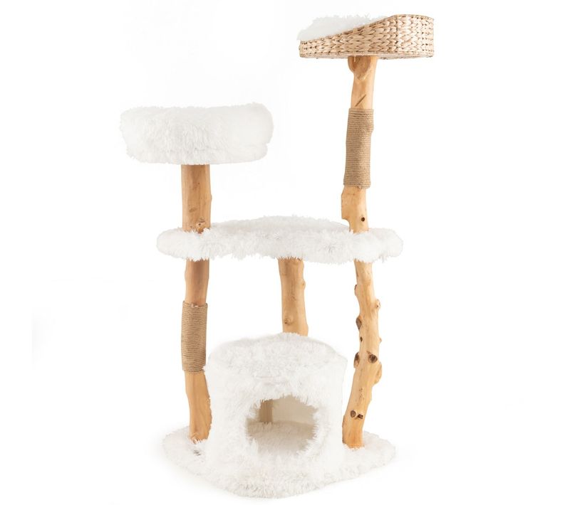 Arbre à Chat En Bois 48 X 48 X 124 Cm Avec Perchoir Supérieur Et Condo Privé Confortable