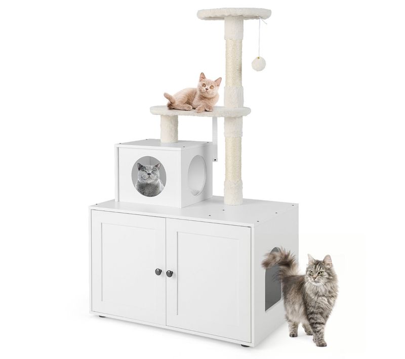 Arbre à Chat Avec Enclos De Litière 77,5 X 49 X 132 Cm Facile à Nettoyer Ambiance