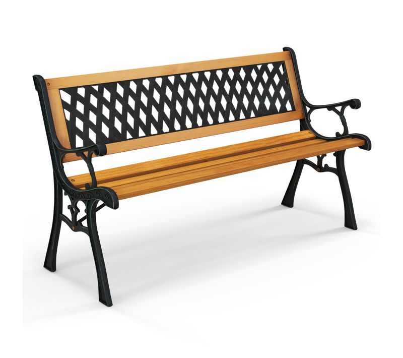 Banc De Jardin 3 Places 126 X 52 X 74 Cm En Fonte Laquée Et Bois Naturel