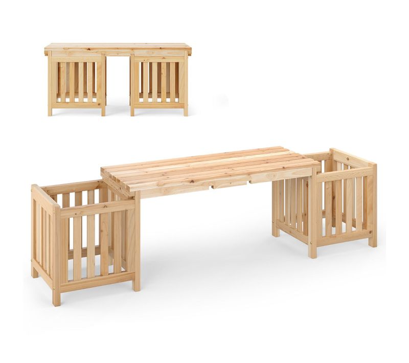 Banc De Jardin 173 X 40 X 48 Cm Avec Jardinières Latérales Design Polyvalent En Bois