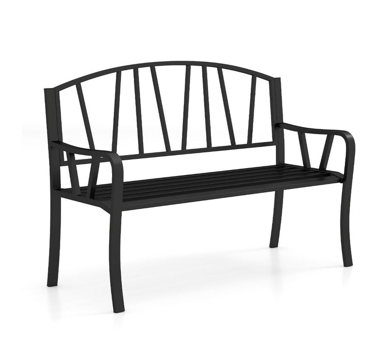 Banc De Jardin Ergonomique 129 X 53 X 93 Cm Pour 2 à 3 Personnes En Métal Noir Design